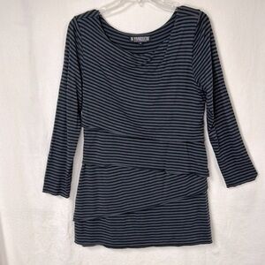 The Pyramid Collection Women’s Tiered Tunic Size L Black Gray Stripe